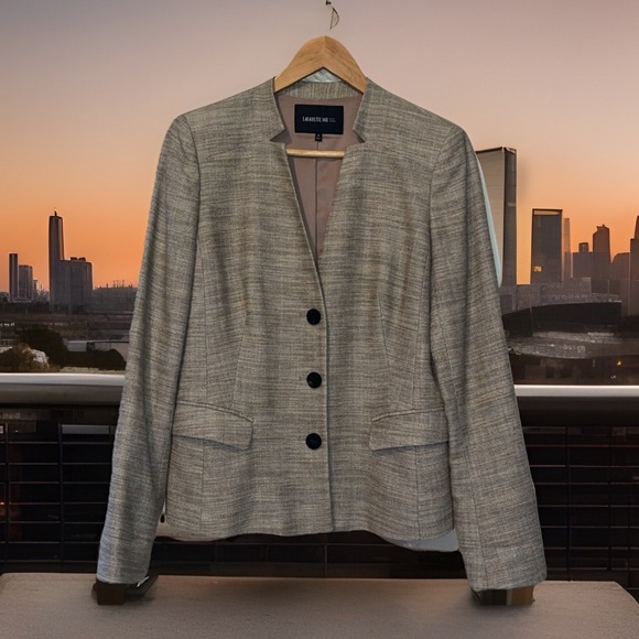 Lafayette 148 Blazer Women 8 Beige Linen Blend Business Wedding Office Powerful‎